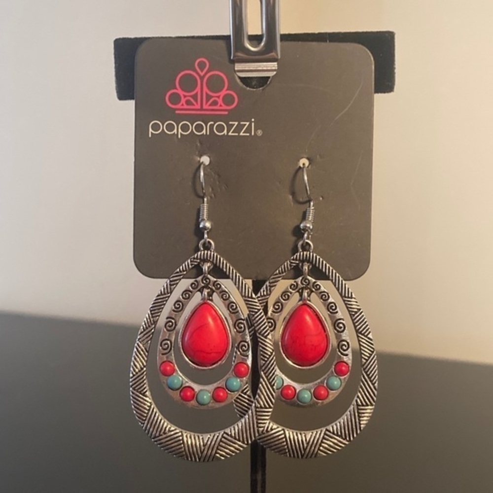 Paparazzi Red and Turquoise Teardrop Earrings
